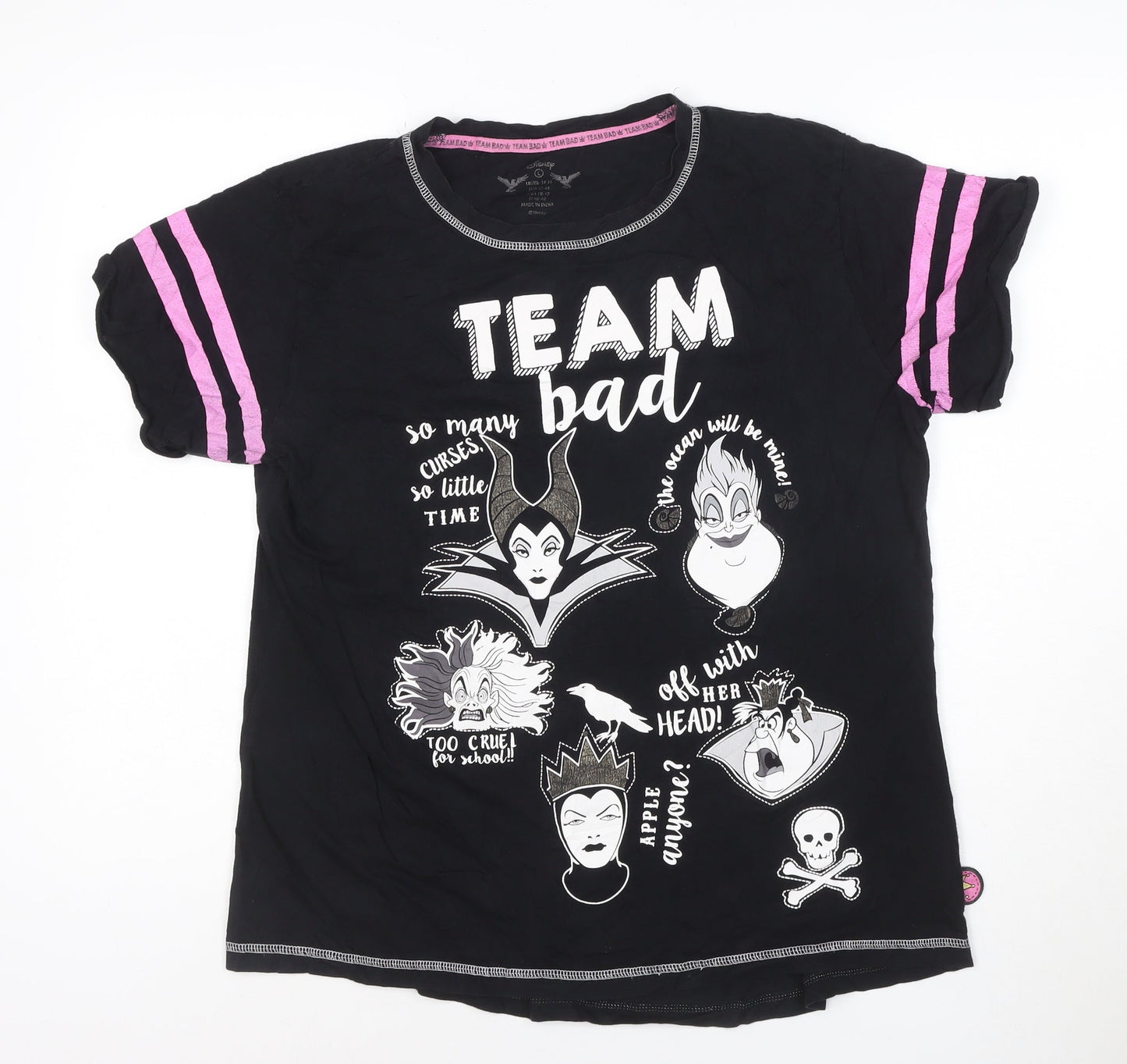 Disney Women Black L Graphic Team Bad Villains T-Shirt