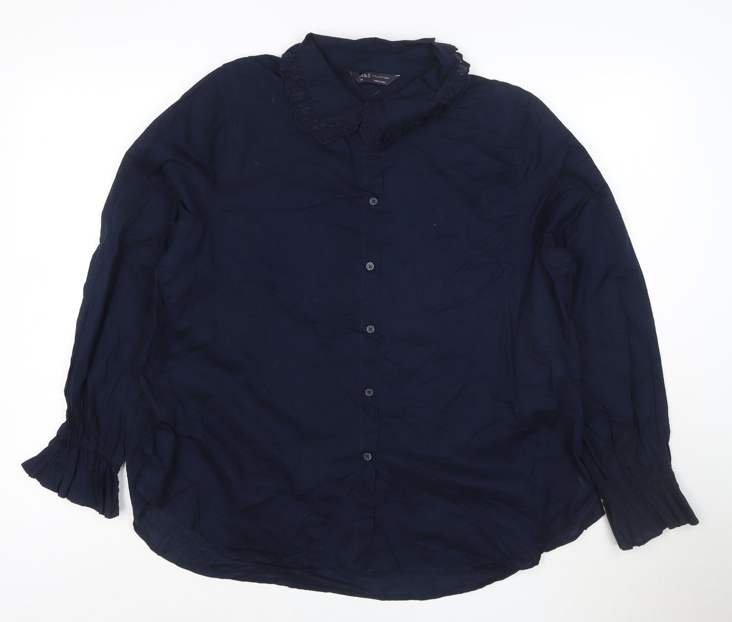 Marks and Spencer Women's Navy Long Sleeve Cotton Blouse Size 16