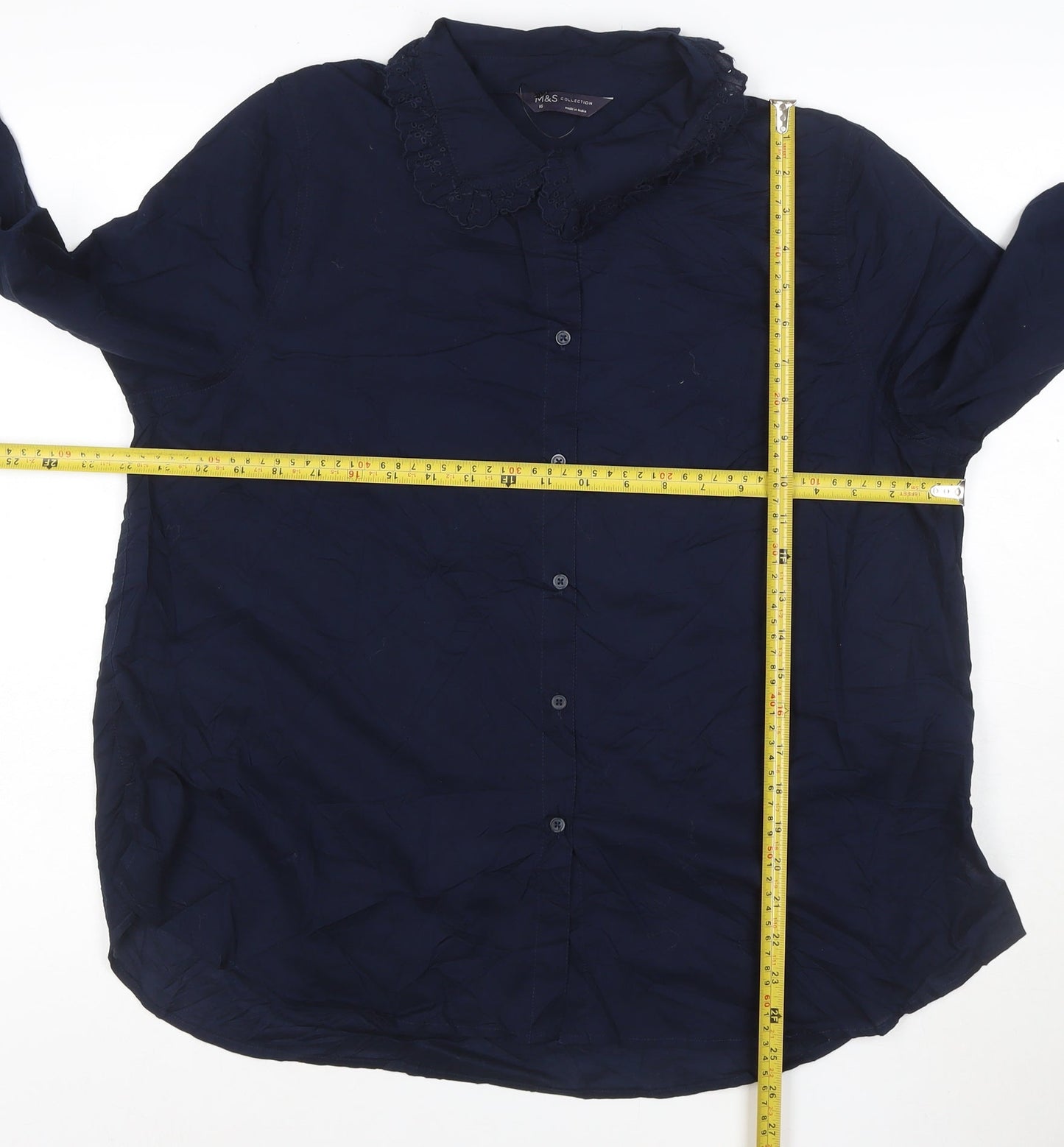 Marks and Spencer Women's Navy Long Sleeve Cotton Blouse Size 16