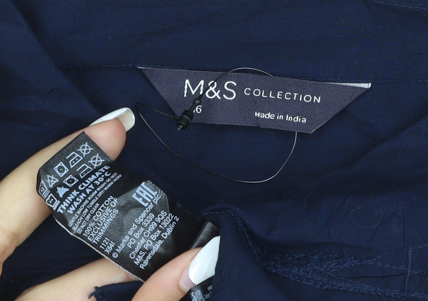 Marks and Spencer Women's Navy Long Sleeve Cotton Blouse Size 16