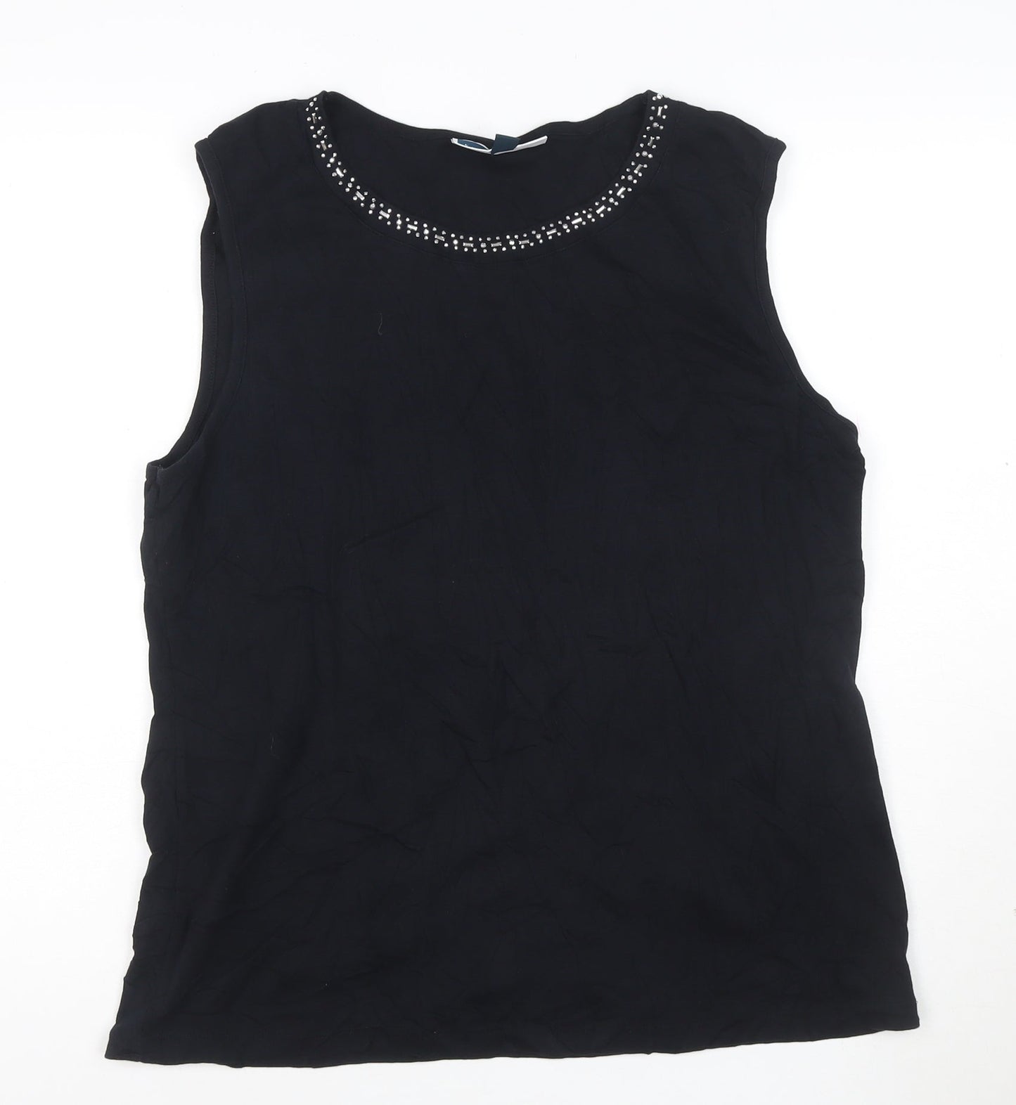 Karen Scott Women's Black XL Beaded Round Neck Sleeveless Cotton Tank Top
