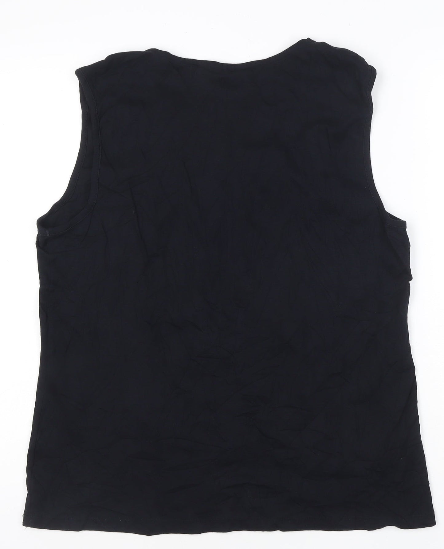 Karen Scott Women's Black XL Beaded Round Neck Sleeveless Cotton Tank Top