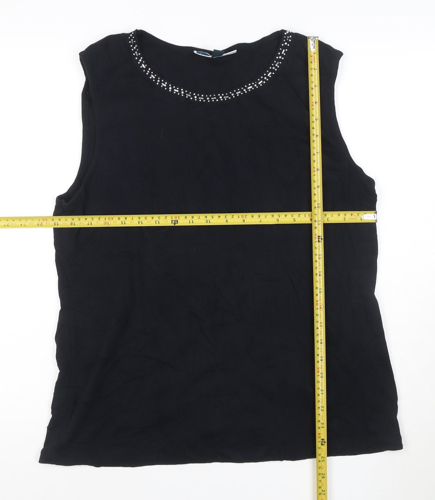 Karen Scott Women's Black XL Beaded Round Neck Sleeveless Cotton Tank Top