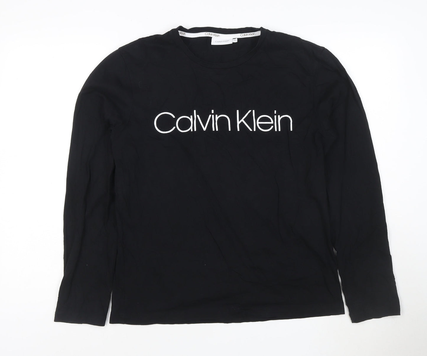 Calvin Klein Men Black Long Sleeve Cotton Logo T-Shirt M