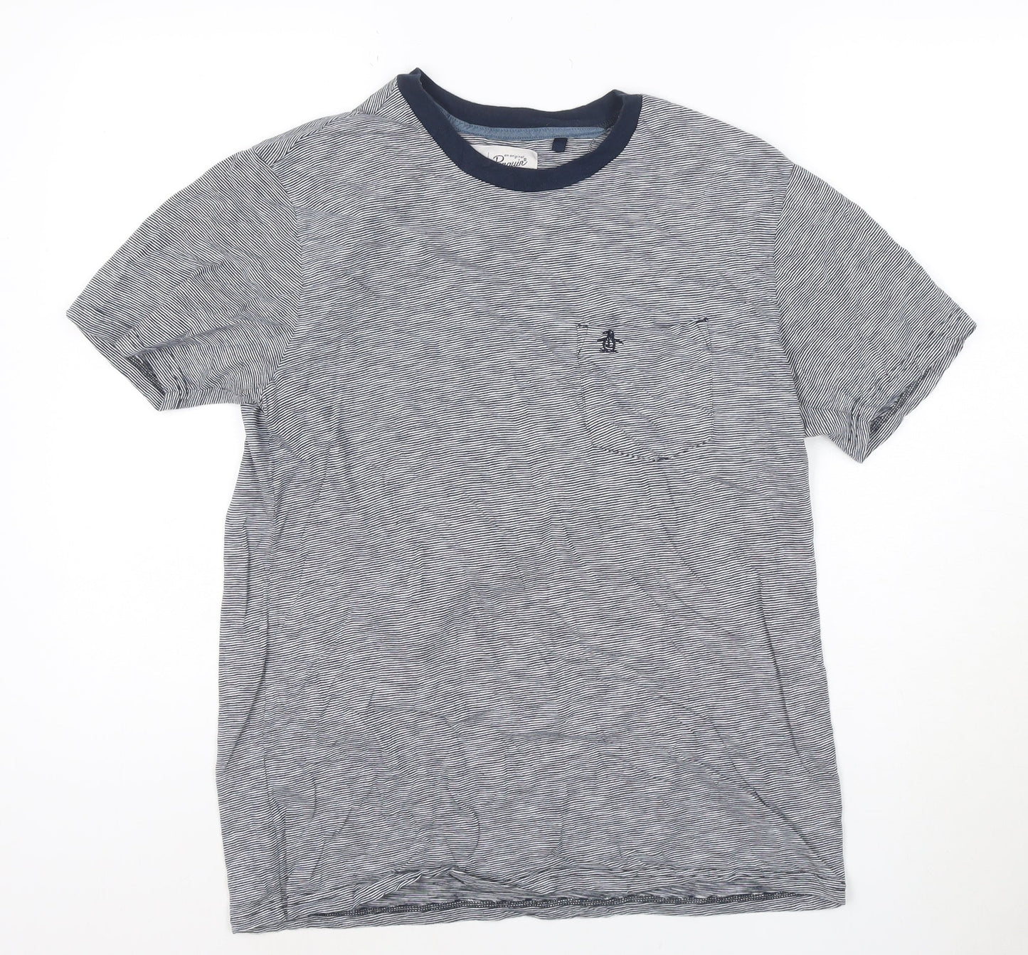 Original Penguin Men's Blue Striped Cotton Crew Neck T-Shirt M