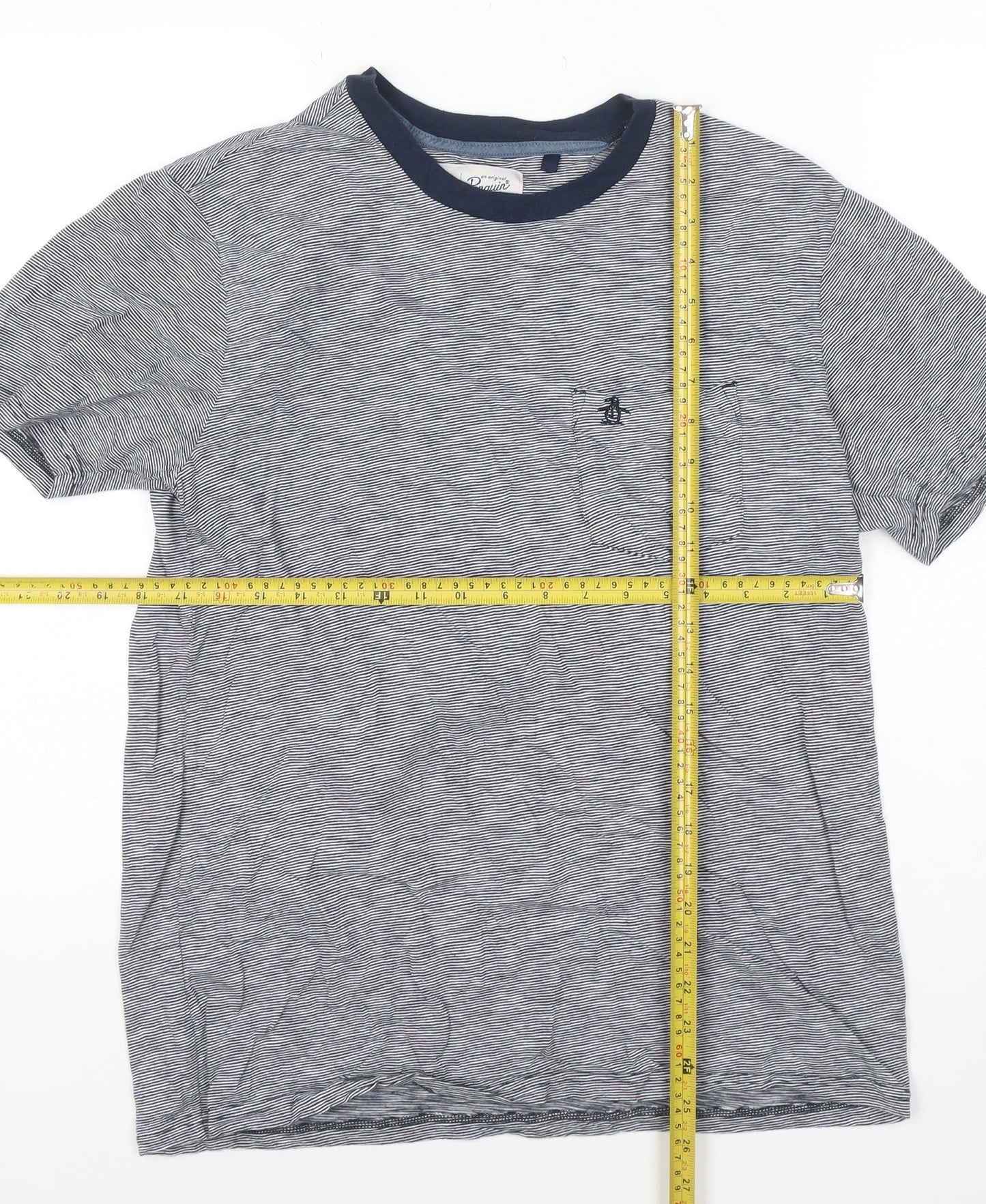 Original Penguin Men's Blue Striped Cotton Crew Neck T-Shirt M