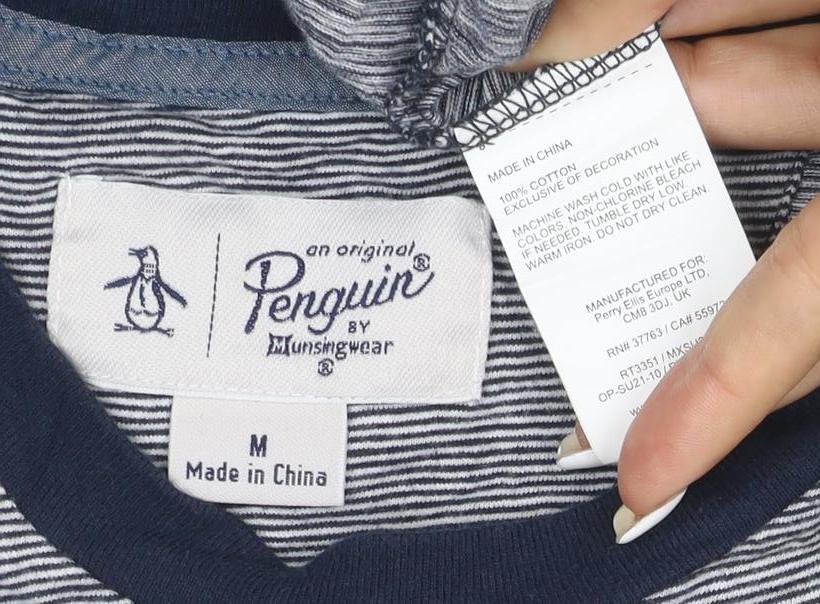 Original Penguin Men's Blue Striped Cotton Crew Neck T-Shirt M