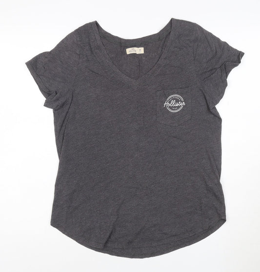 Hollister Women's Grey V-Neck Short Sleeve Cotton T-Shirt M