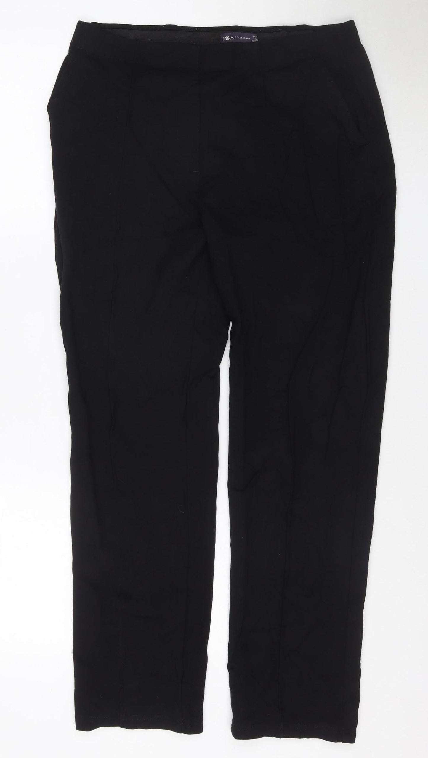Marks and Spencer Women Black Size 14 Regular Viscose Blend Trousers