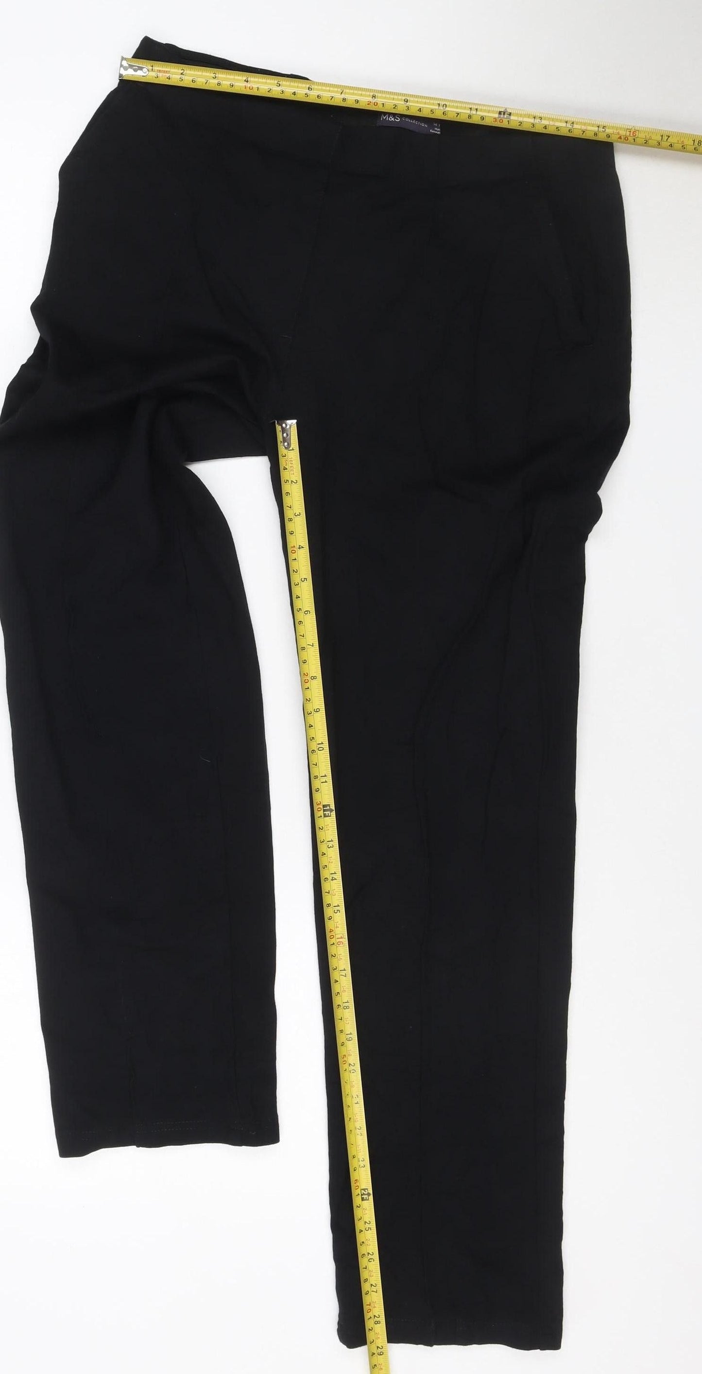 Marks and Spencer Women Black Size 14 Regular Viscose Blend Trousers