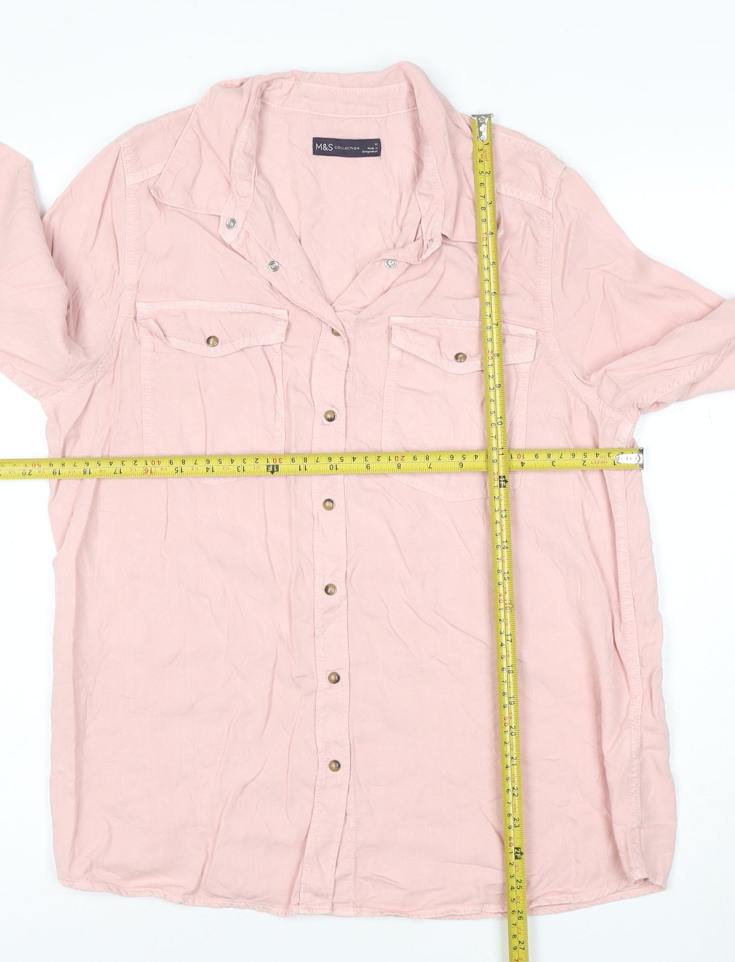 Marks and Spencer Women's Pink Lyocell Button-Up Shirt Size 12
