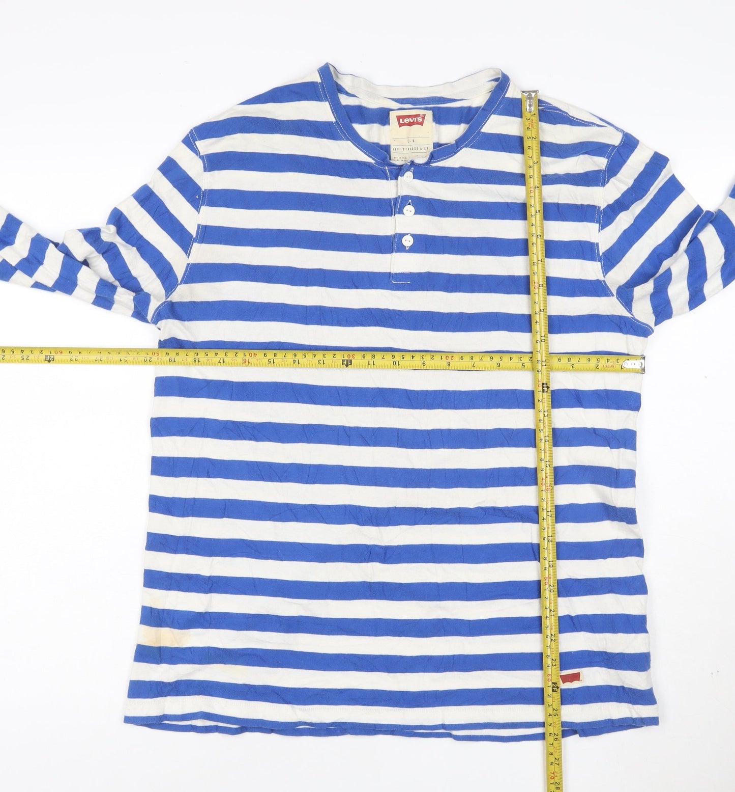 Levi's Women's Blue White Striped Henley Long Sleeve Cotton Top Size L