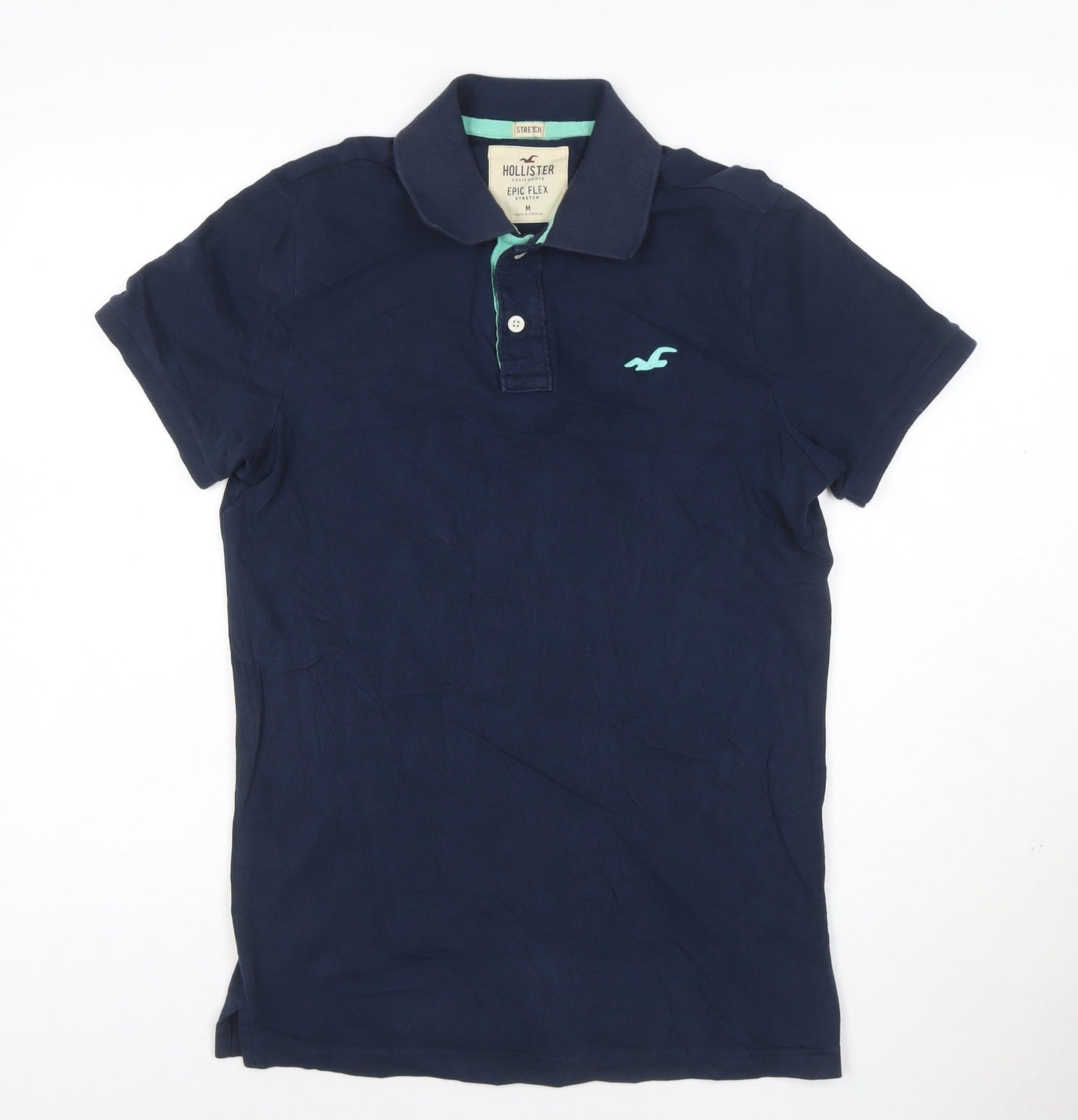 Hollister Men's Blue Epic Flex Stretch Slim Fit Polo Shirt M