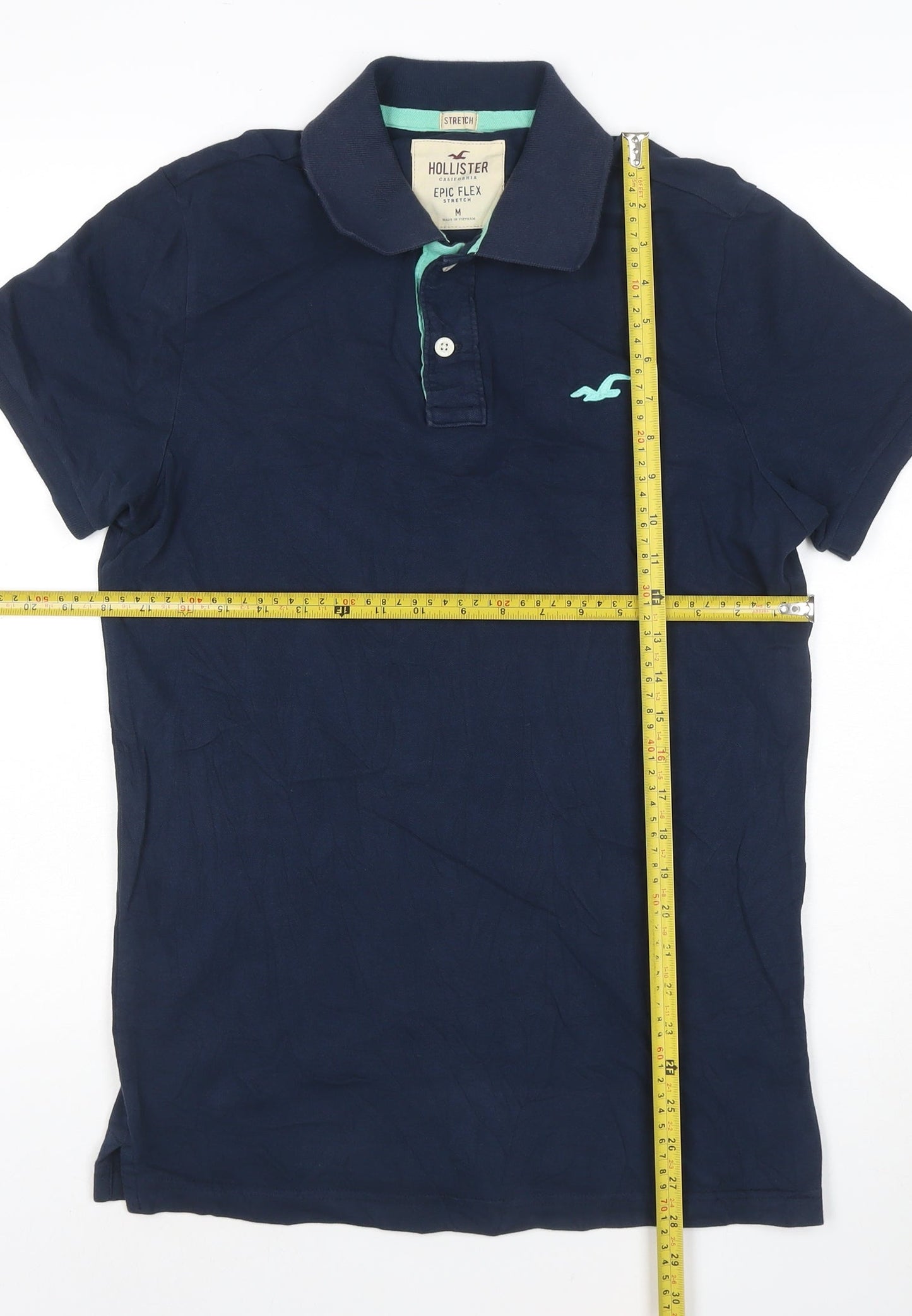 Hollister Men's Blue Epic Flex Stretch Slim Fit Polo Shirt M