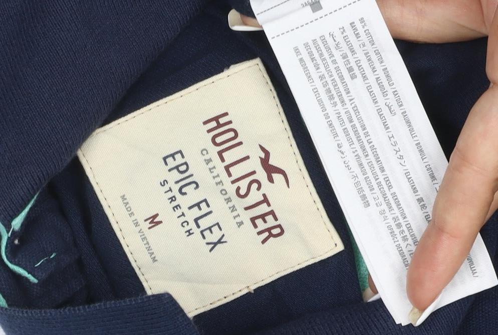 Hollister Men's Blue Epic Flex Stretch Slim Fit Polo Shirt M