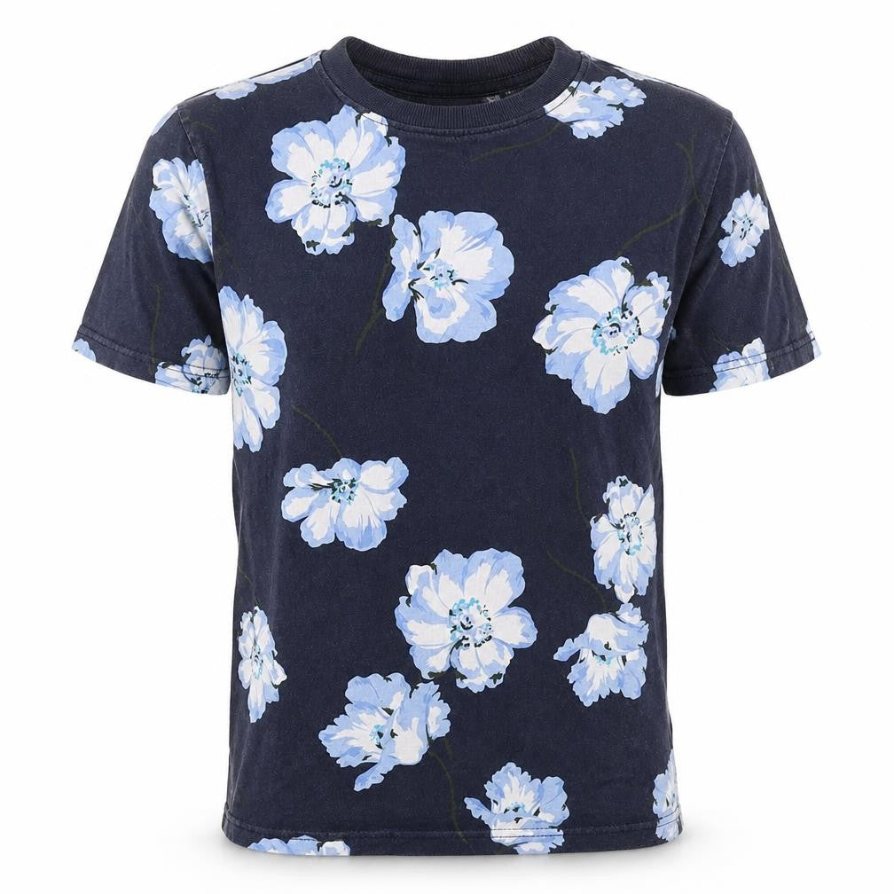 Gap Men's Blue Floral Cotton Crew Neck Short Sleeve T-Shirt Size S