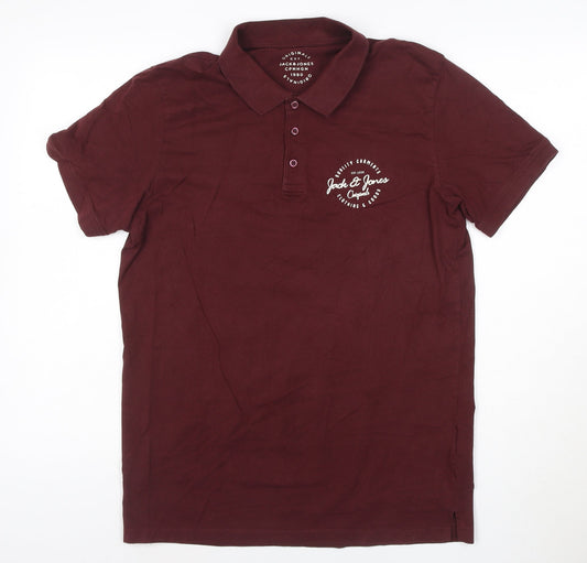Jack & Jones Men's Brown Polo Shirt M 100% Cotton Casual Logo Top