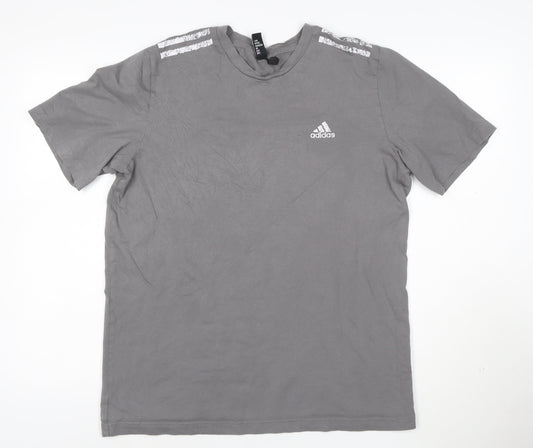 adidas Mens Grey Cotton Crew Neck Short Sleeve Sports T-Shirt Size L
