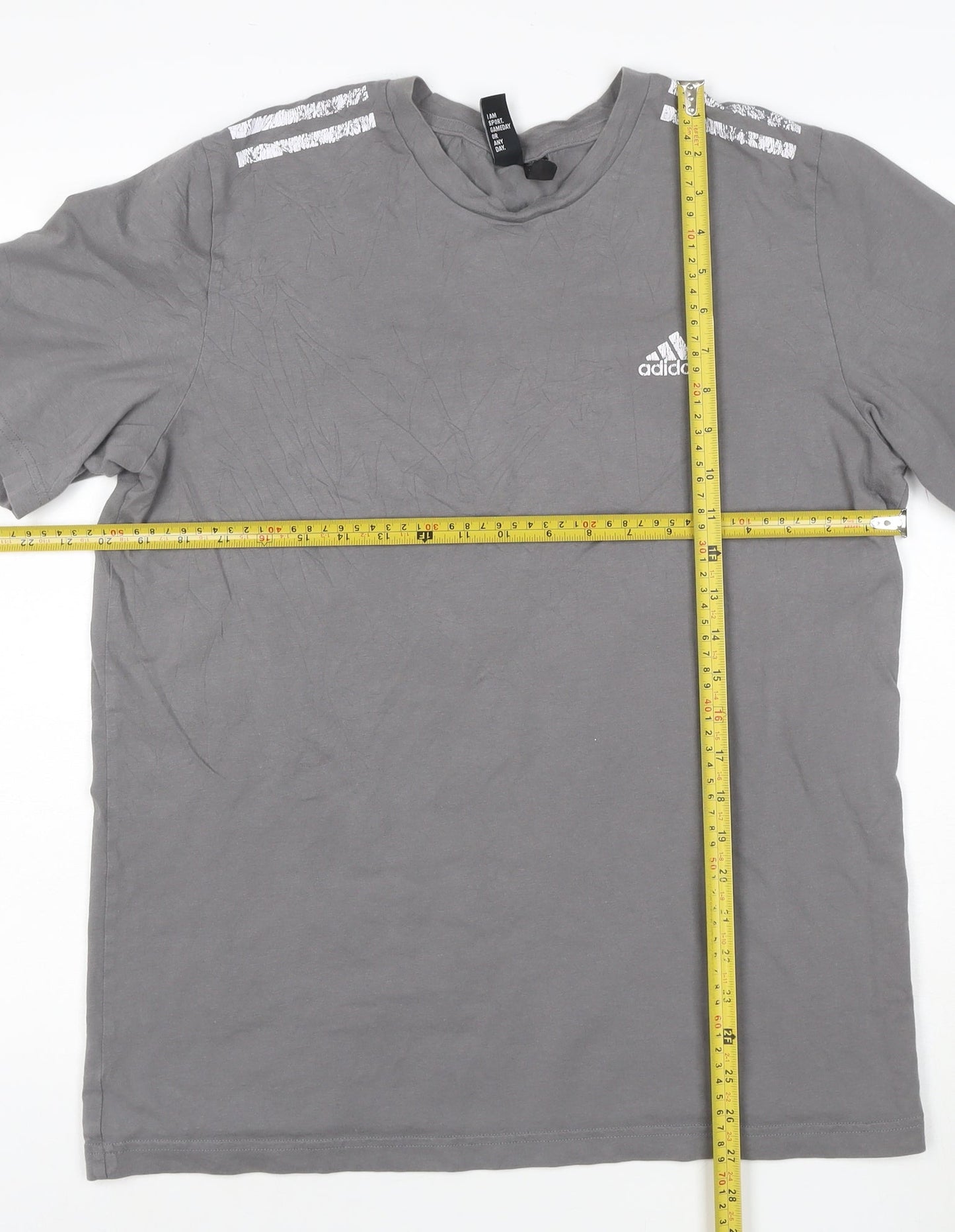adidas Mens Grey Cotton Crew Neck Short Sleeve Sports T-Shirt Size L