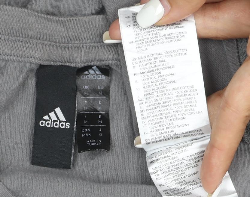 adidas Mens Grey Cotton Crew Neck Short Sleeve Sports T-Shirt Size L