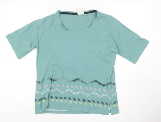 Weird Fish Womens Blue Size 12 Organic Cotton Linen T-Shirt