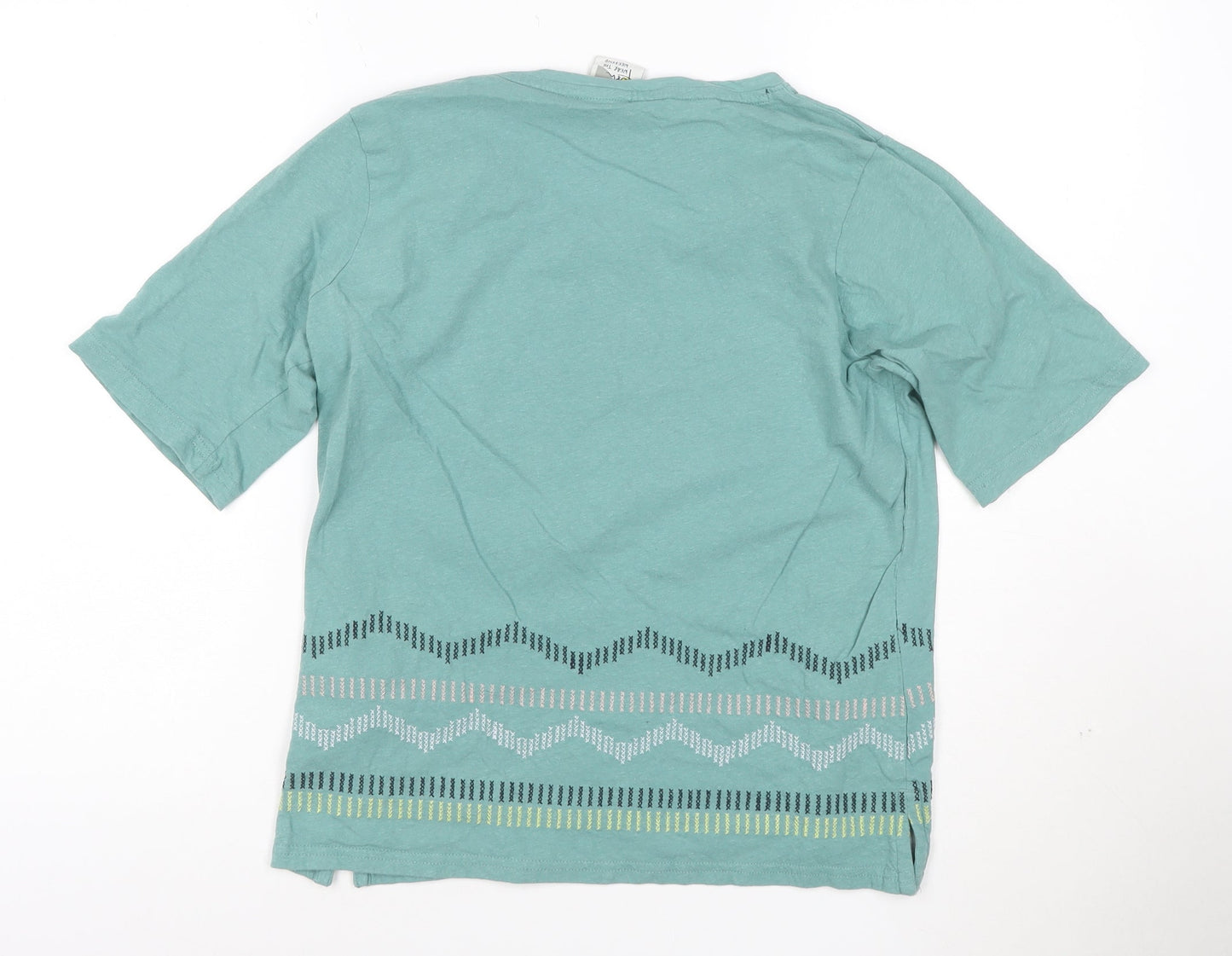 Weird Fish Womens Blue Size 12 Organic Cotton Linen T-Shirt