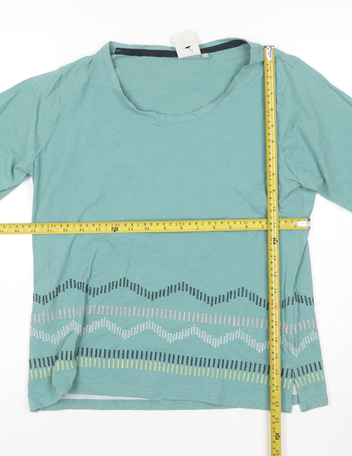 Weird Fish Womens Blue Size 12 Organic Cotton Linen T-Shirt
