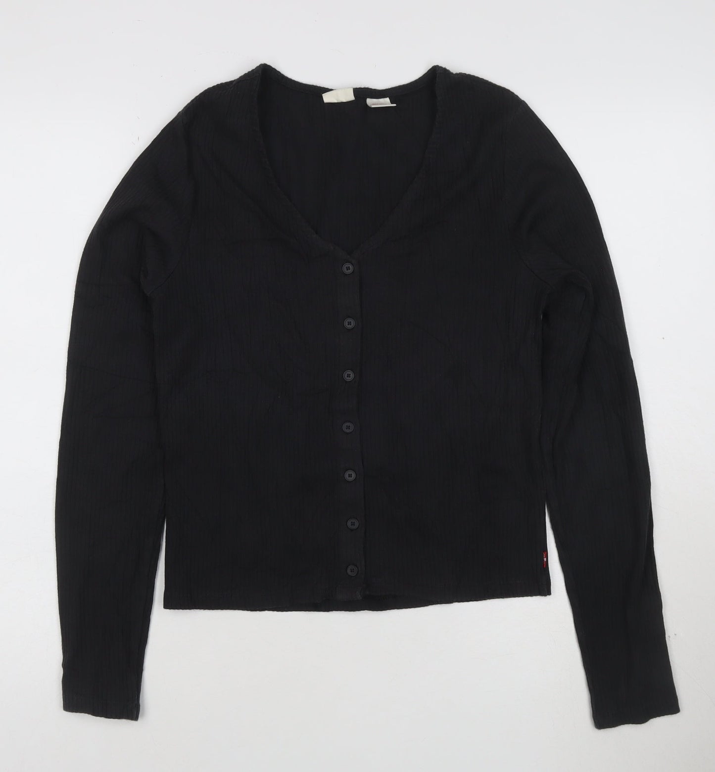 Levi's Women's Black V-Neck Long Sleeve Button-Up Top Size M