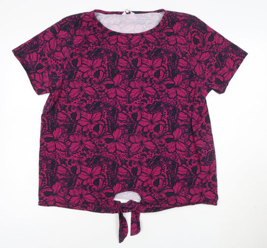 Cotton Traders Womens Pink Butterfly Print Short Sleeve Tie Front T-Shirt Size 20