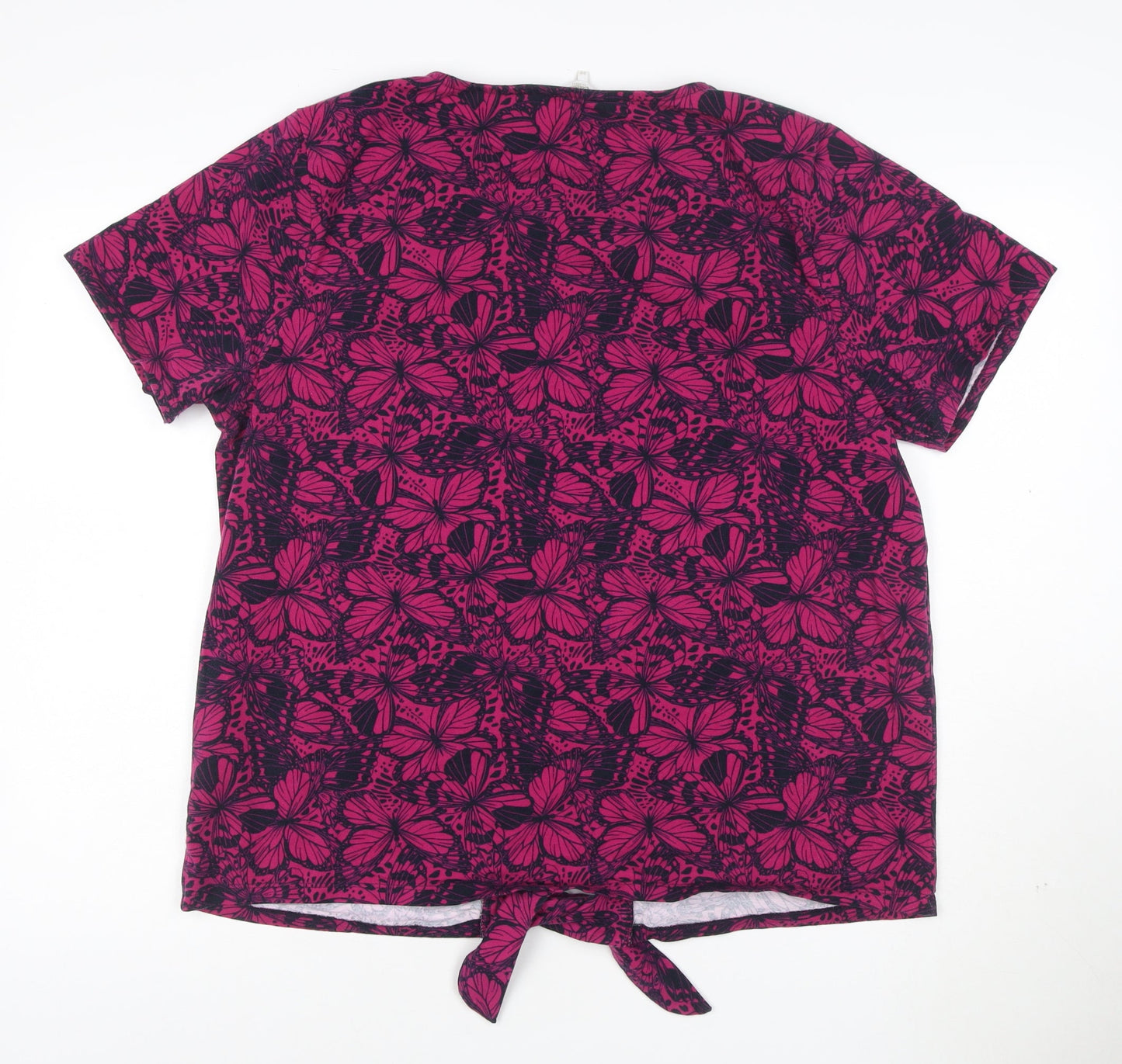 Cotton Traders Womens Pink Butterfly Print Short Sleeve Tie Front T-Shirt Size 20