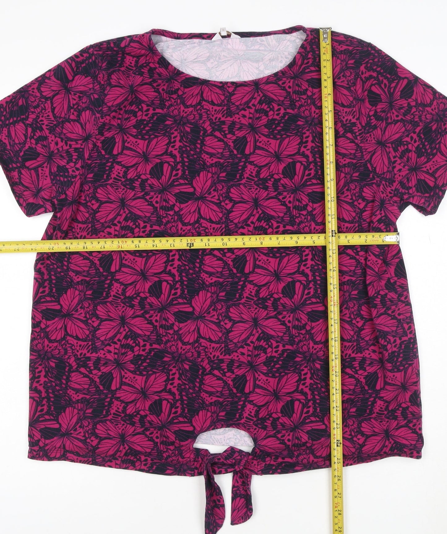 Cotton Traders Womens Pink Butterfly Print Short Sleeve Tie Front T-Shirt Size 20