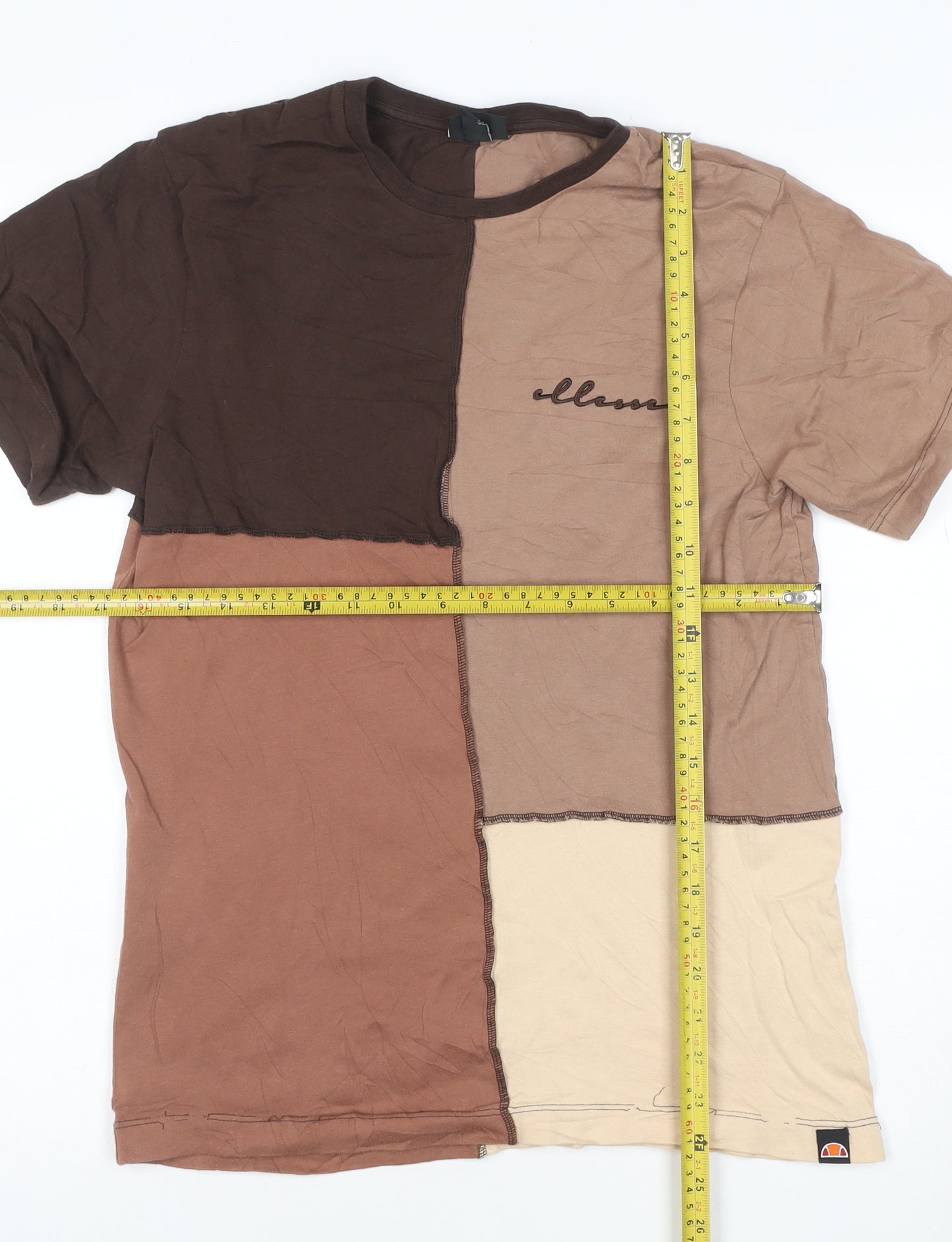 Ellesse Women's Brown Colourblock Cotton T-Shirt UK 8