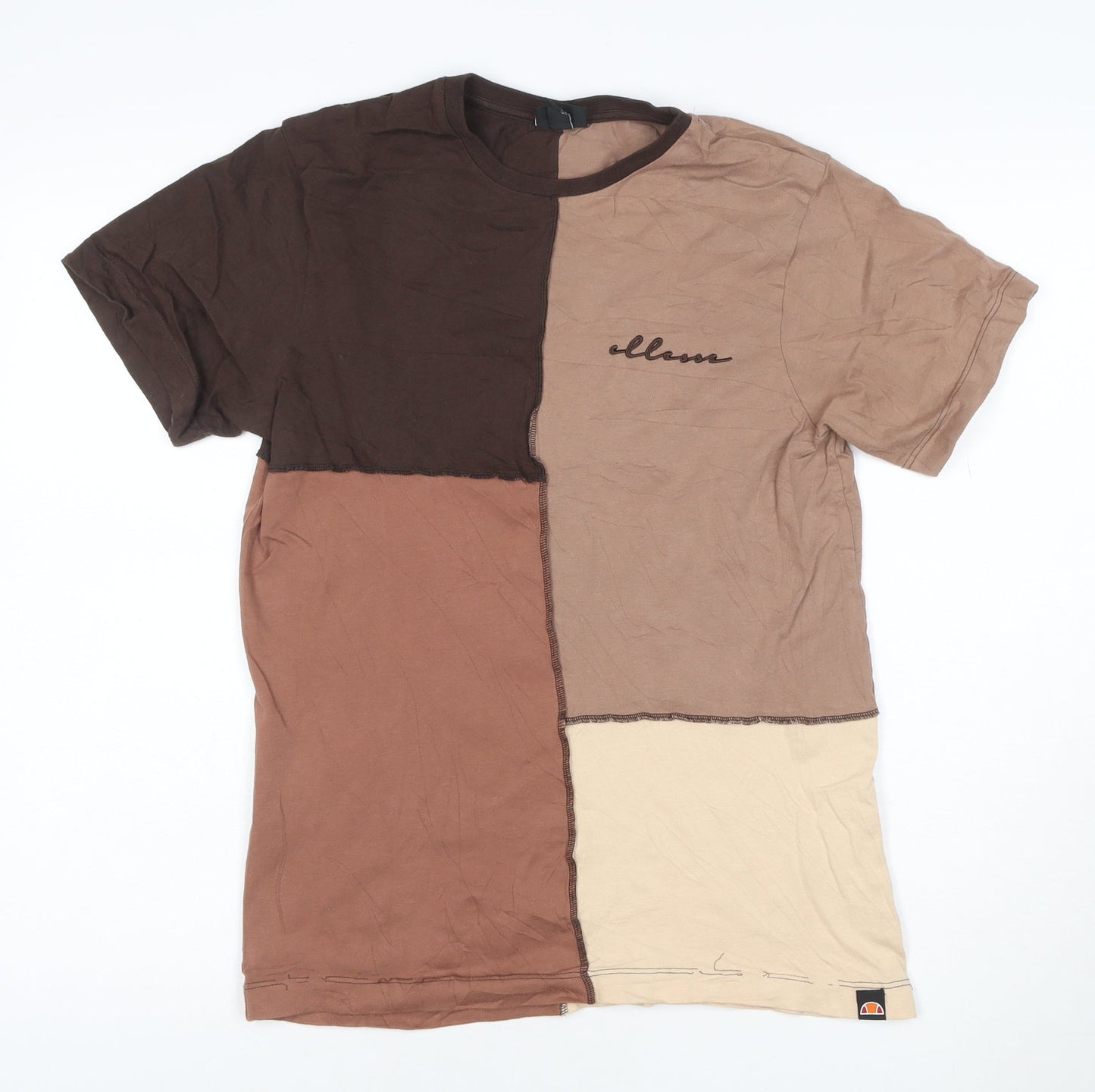 Ellesse Women's Brown Colourblock Cotton T-Shirt UK 8