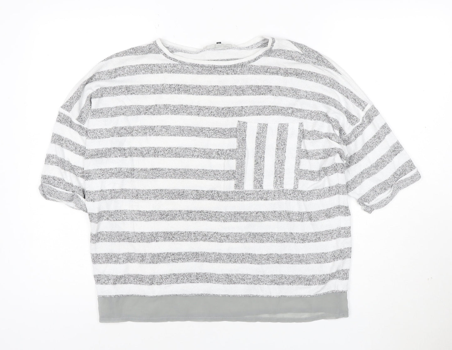 Maison de Nimes Women’s Grey Striped Relaxed Jersey T-Shirt Size 10
