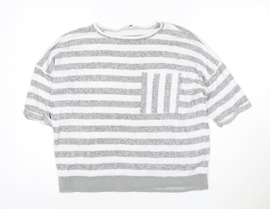 Maison de Nimes Women’s Grey Striped Relaxed Jersey T-Shirt Size 10