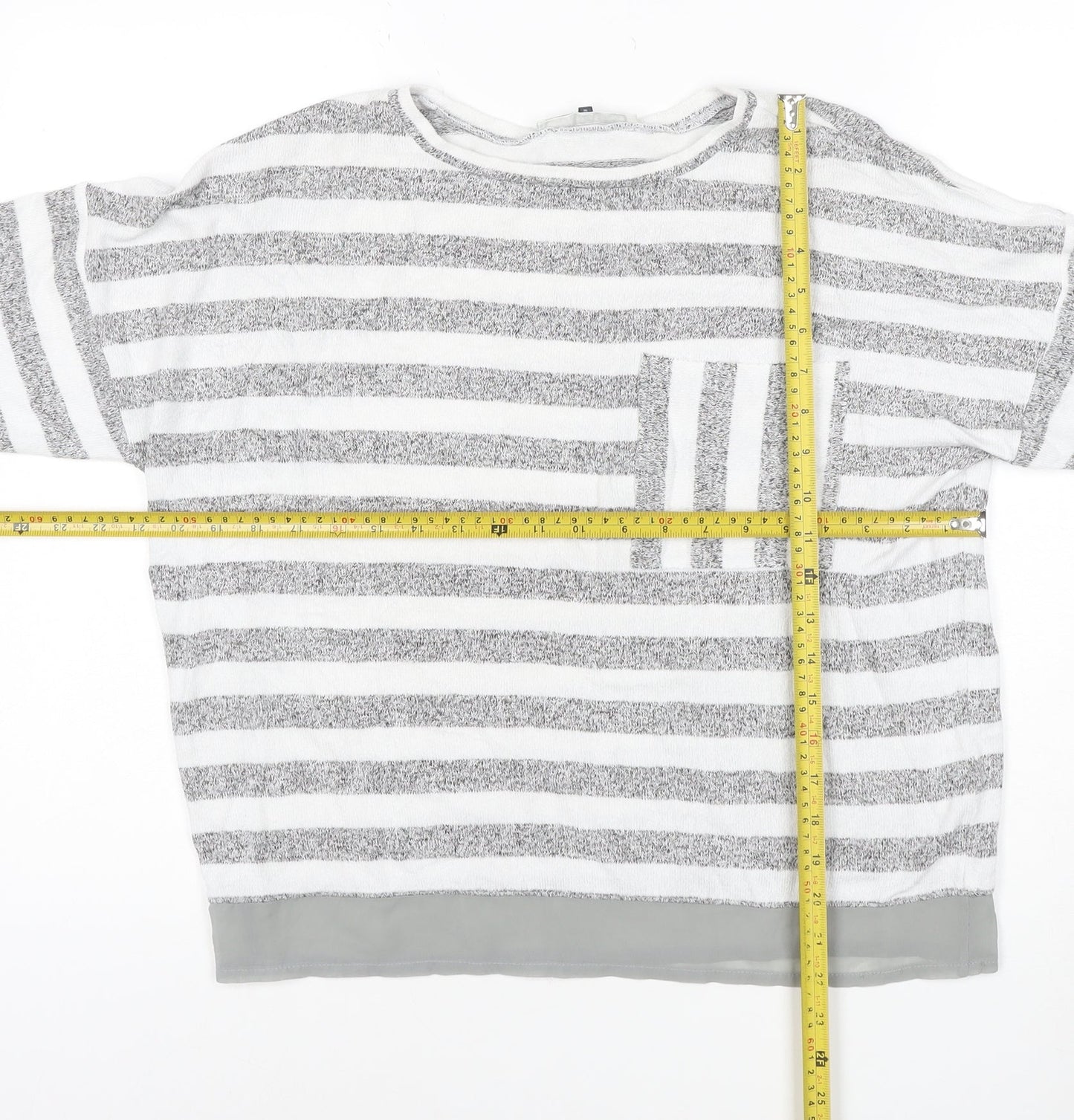 Maison de Nimes Women’s Grey Striped Relaxed Jersey T-Shirt Size 10