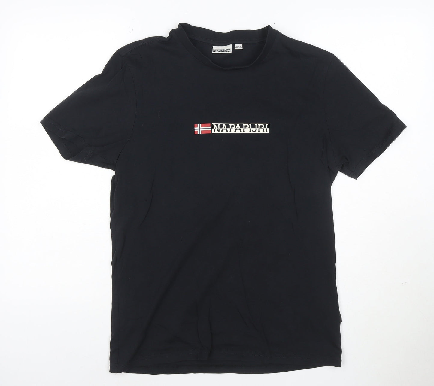 Napapijri Men's Black Logo Flag Cotton T-Shirt Size M
