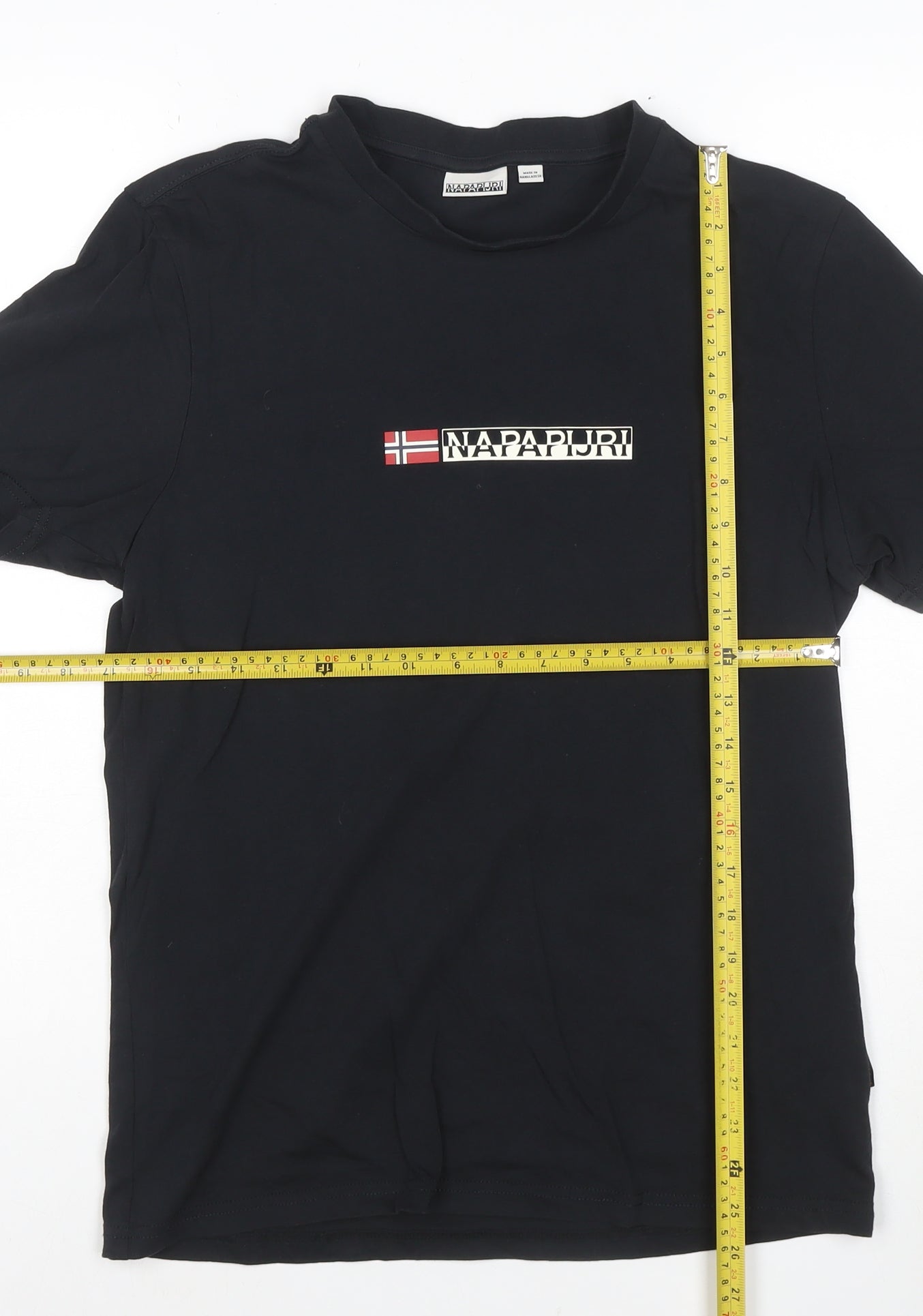 Napapijri Men's Black Logo Flag Cotton T-Shirt Size M