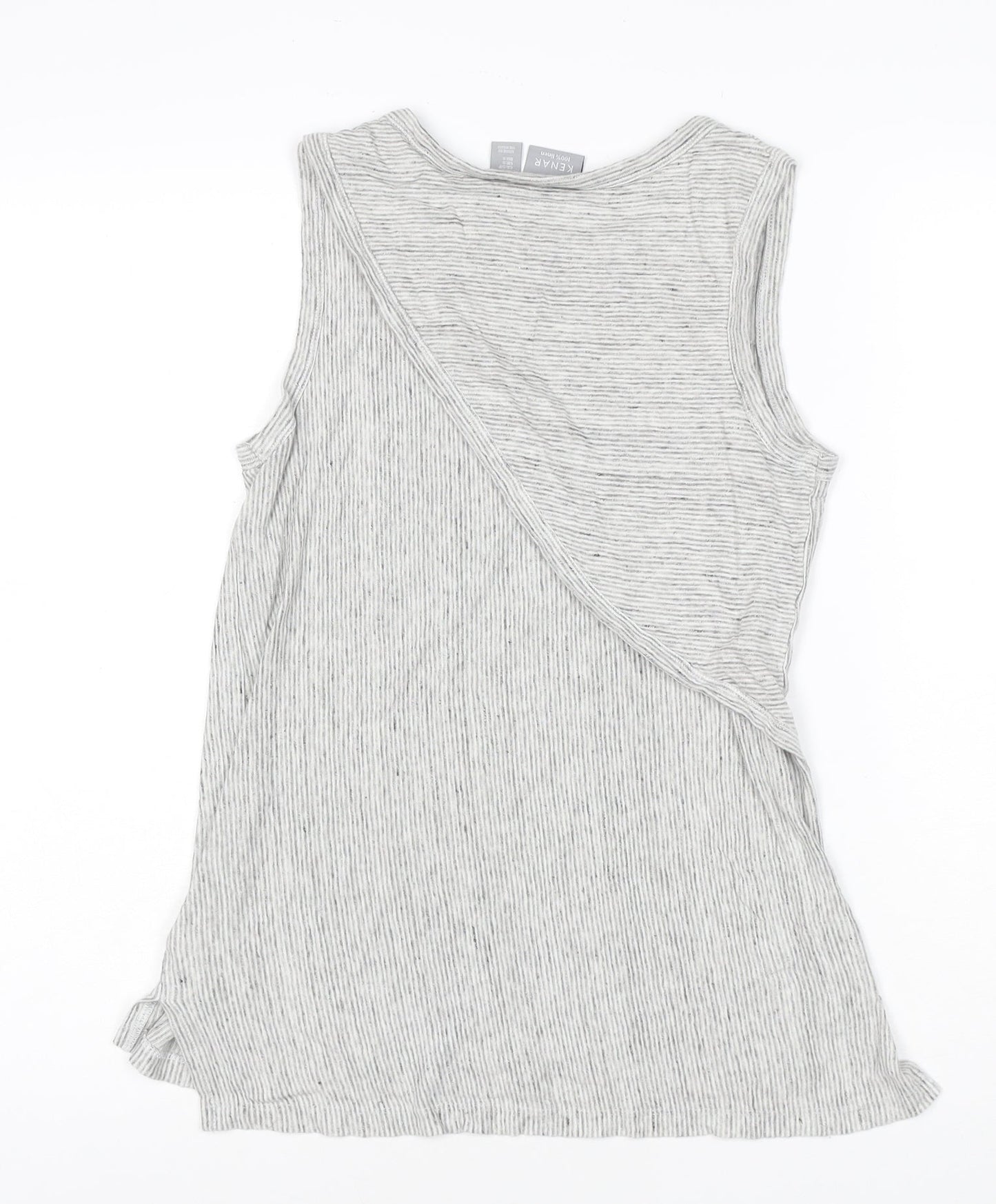 Kenar Women Grey Linen Sleeveless Striped Tank Top Size S