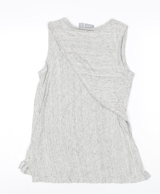 Kenar Women Grey Linen Sleeveless Striped Tank Top Size S