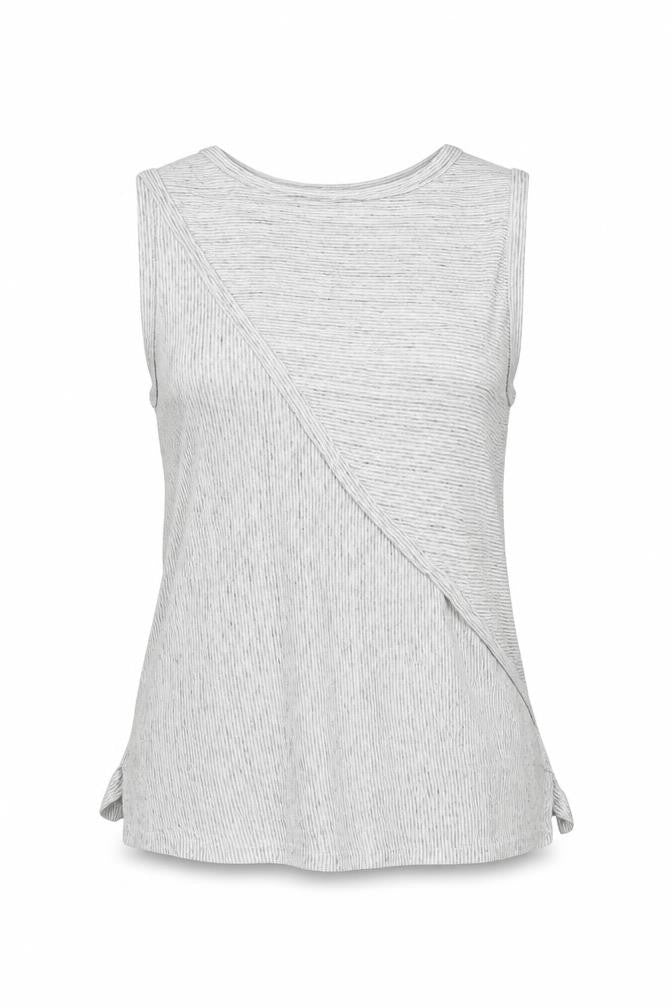 Kenar Women Grey Linen Sleeveless Striped Tank Top Size S