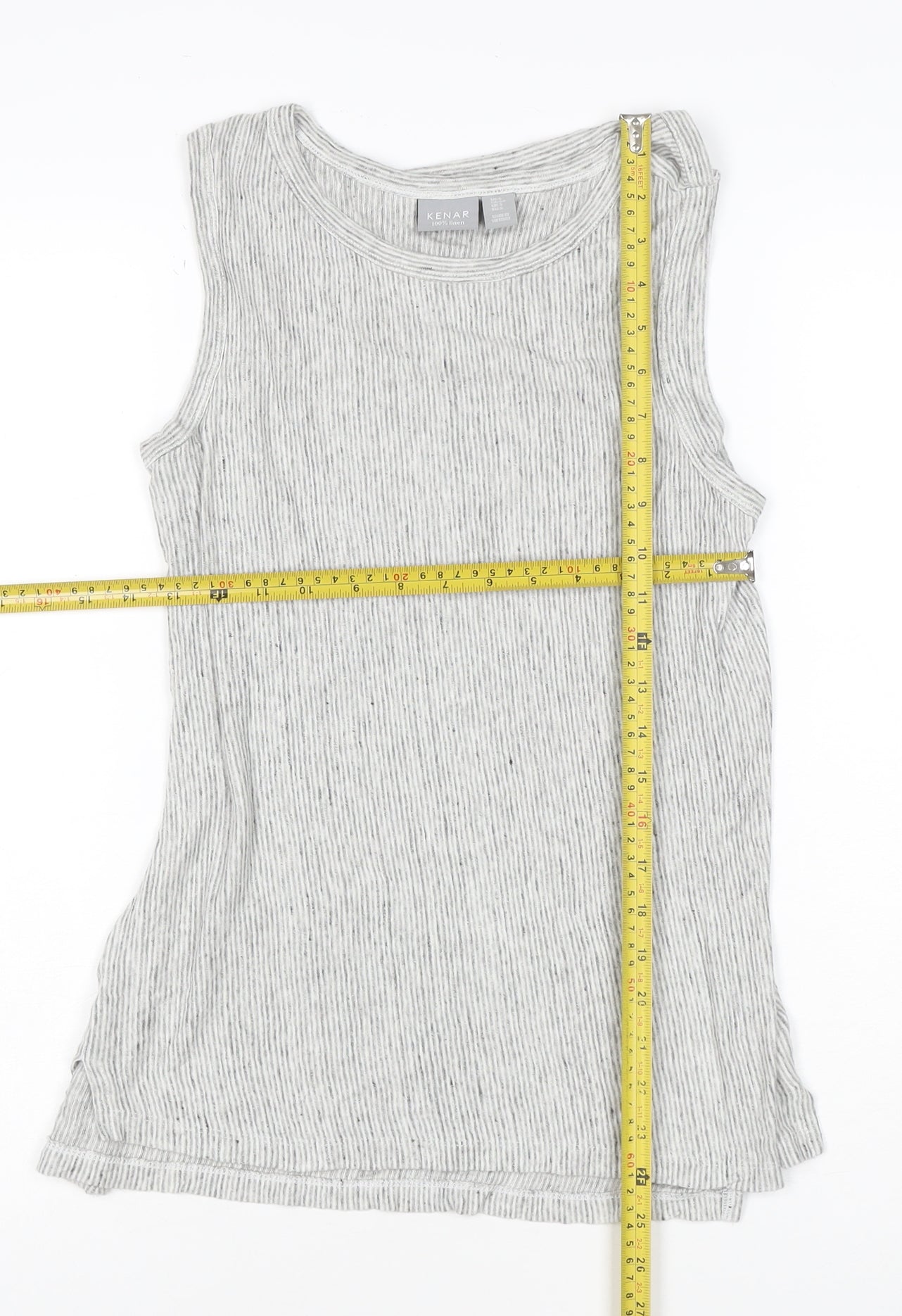 Kenar Women Grey Linen Sleeveless Striped Tank Top Size S