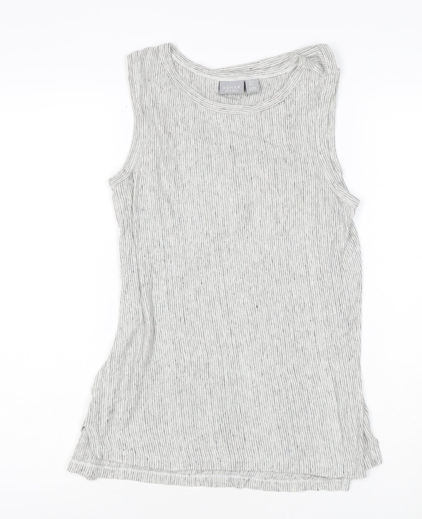Kenar Women Grey Linen Sleeveless Striped Tank Top Size S