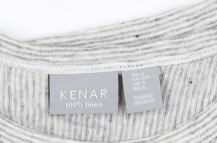 Kenar Women Grey Linen Sleeveless Striped Tank Top Size S