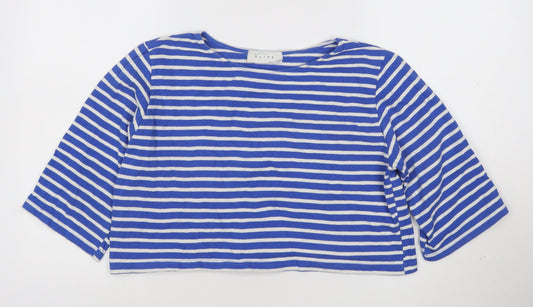 Olive Womens Blue White Striped Cropped Cotton T-Shirt M