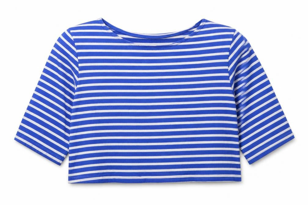 Olive Womens Blue White Striped Cropped Cotton T-Shirt M