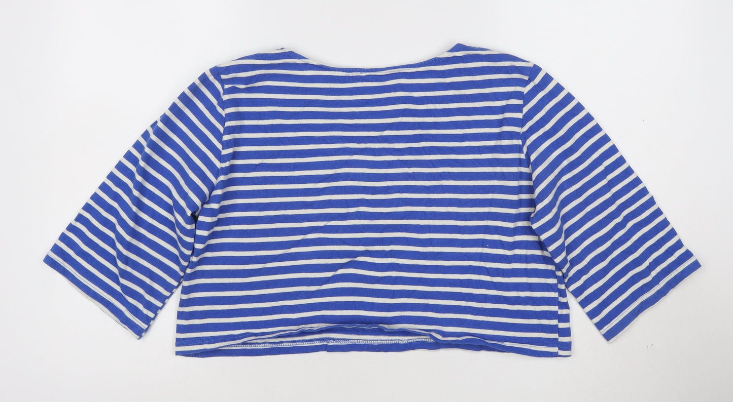 Olive Womens Blue White Striped Cropped Cotton T-Shirt M