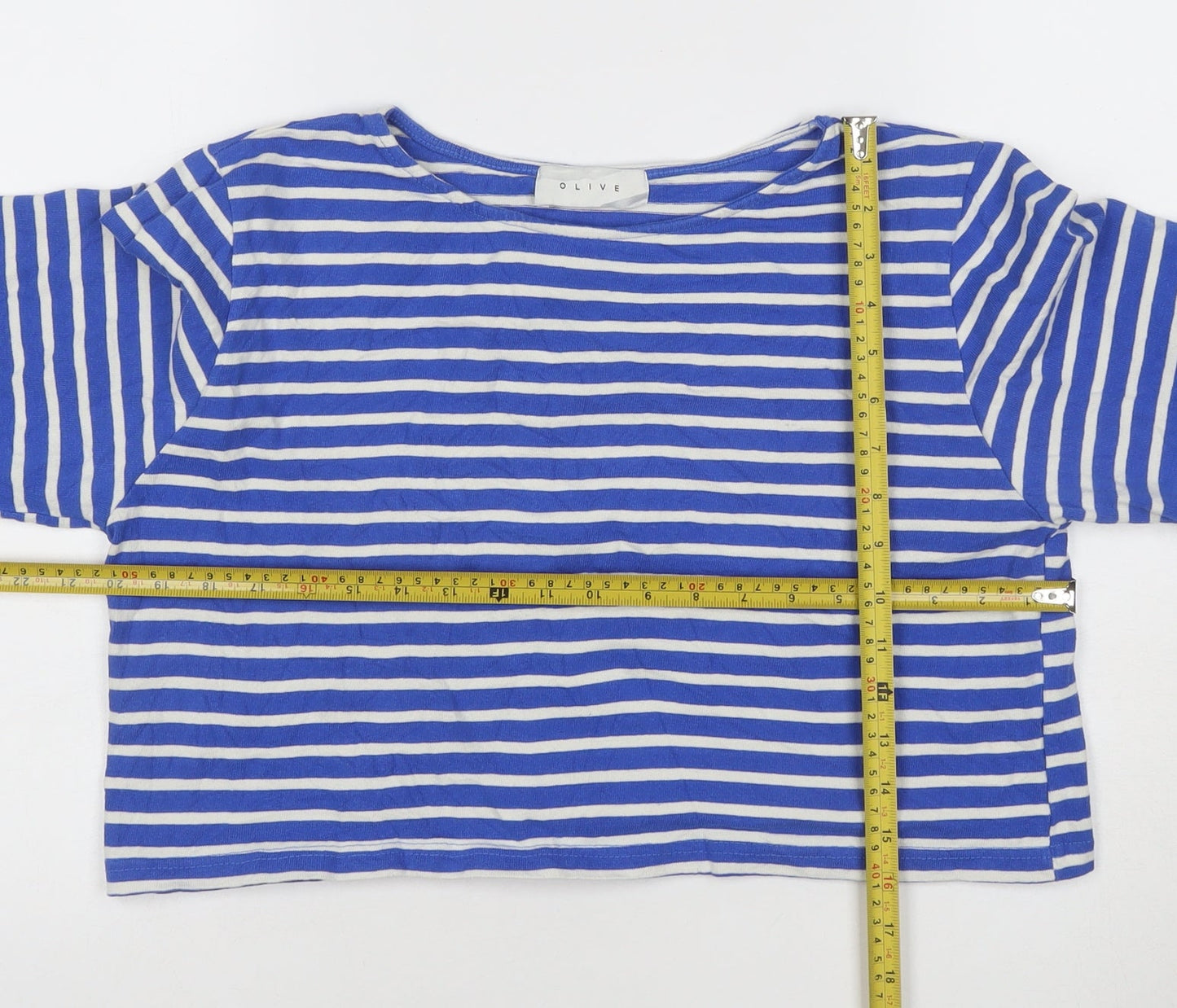 Olive Womens Blue White Striped Cropped Cotton T-Shirt M