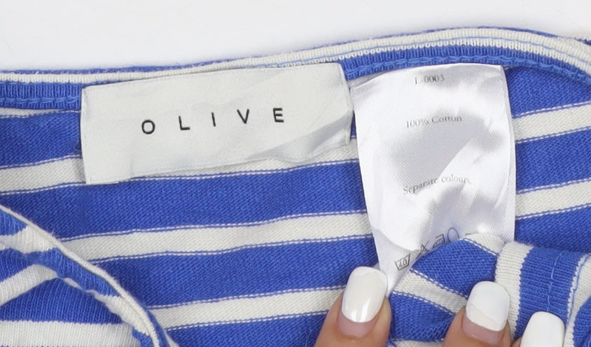 Olive Womens Blue White Striped Cropped Cotton T-Shirt M