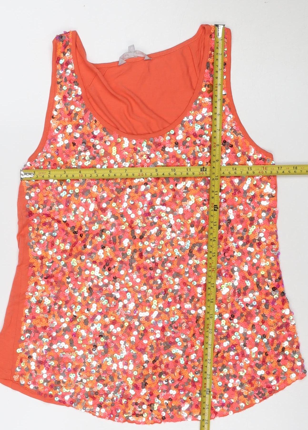 Red Herring Women's Orange Sequin Tank Top Size 16 Viscose